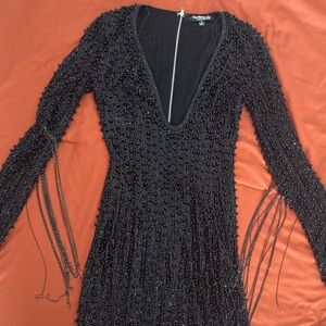 Diva Black Beaded Long Sleeve Dress